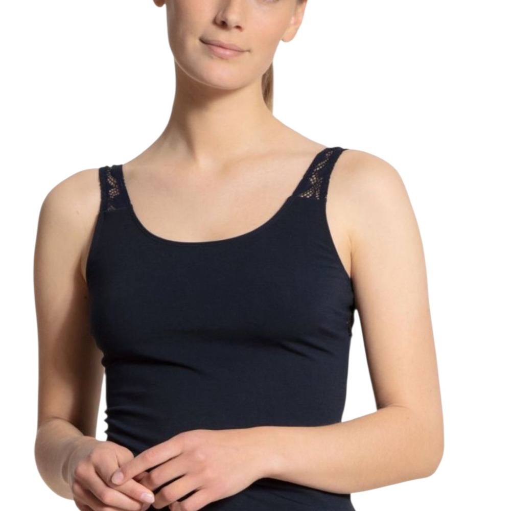 Calida Nature‎ Relax Tank Top Crochet Strap Low Back Round Neck Size XXS